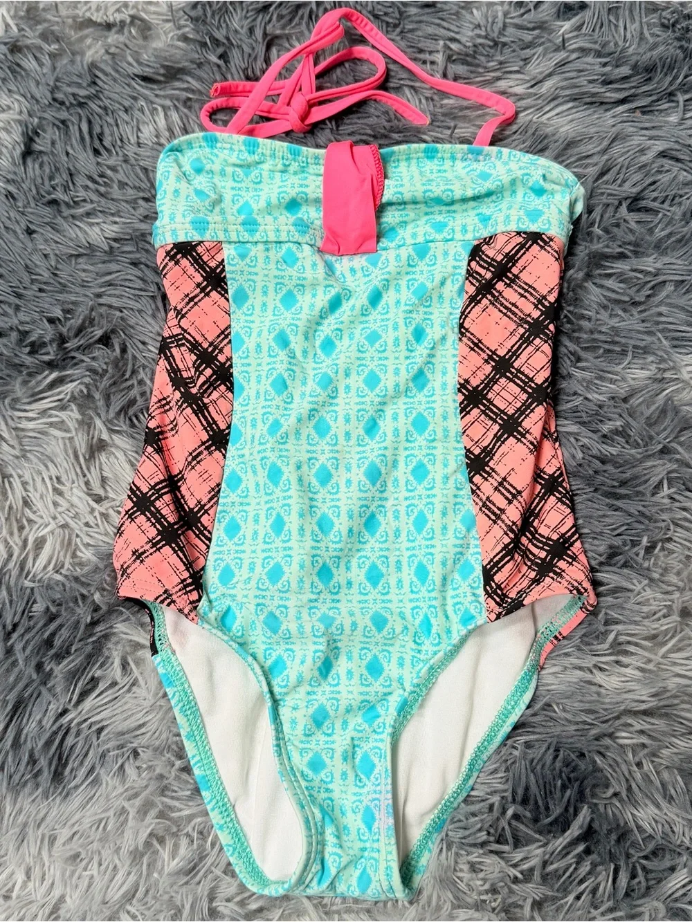 Ella Moss Girls 5T bandeau Swimsuit one piece contrasting print halter swimwear